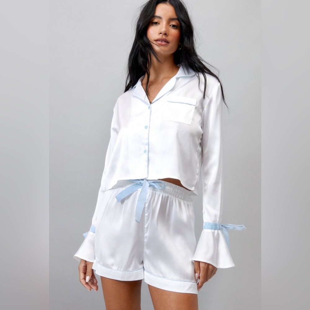 bride pajamas white and blue